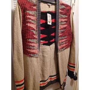 NwT BKE  Open Face Cardigan BOHO Aztec Pink Black Gray Size L The Buckle NOS